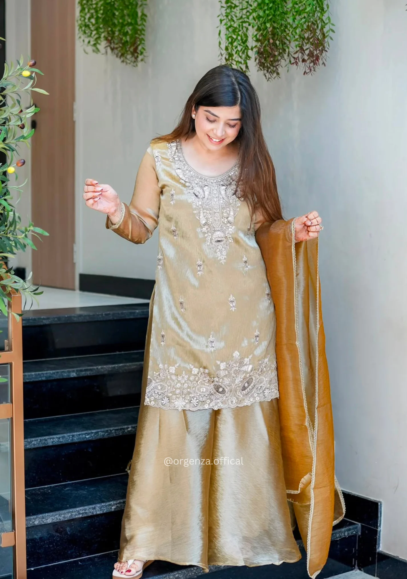 Pure GMY Silk Embroidered Kurta Pant Set with Dupatta