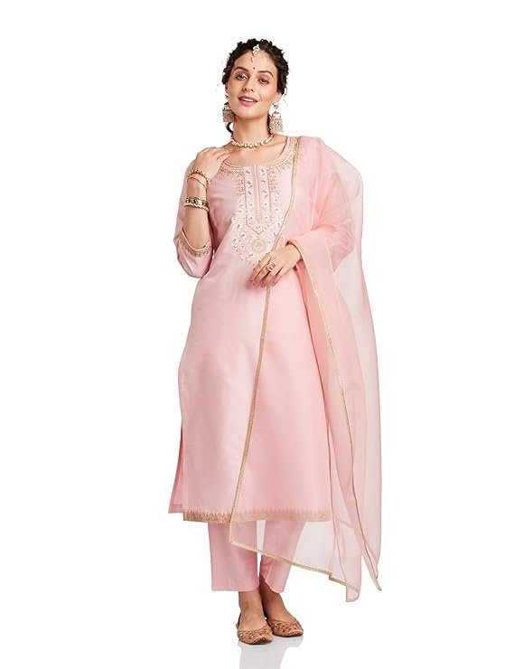Kurta Pant Set with Organza Dupatta Salwar Suit