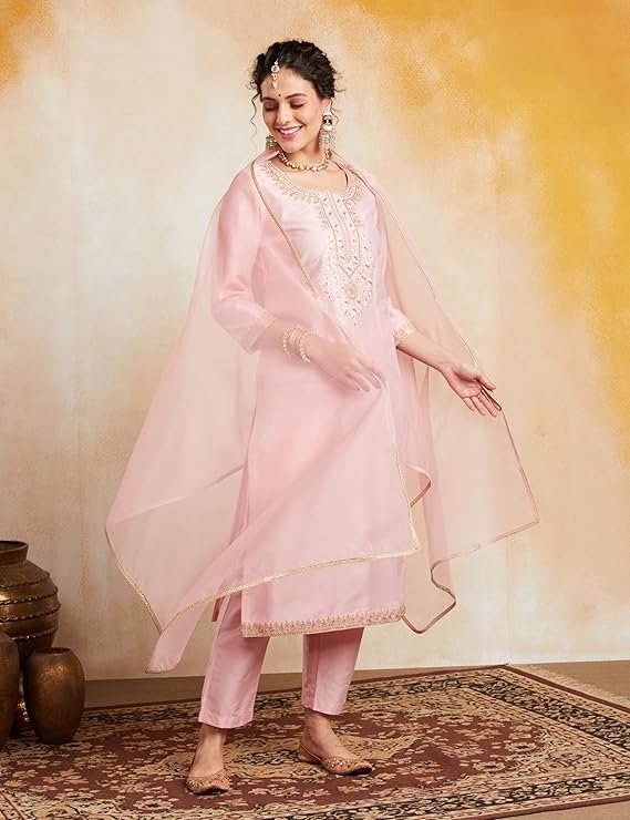 Kurta Pant Set with Organza Dupatta Salwar Suit - Image 2