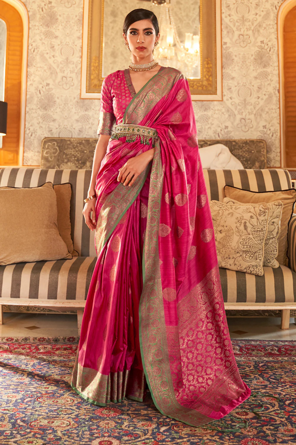 Pink Banarasi Tussar Silk Saree with Designer Boder