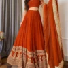 JANDJ Embroidered Semi Stitched Lehenga & Crop Top (Orange)