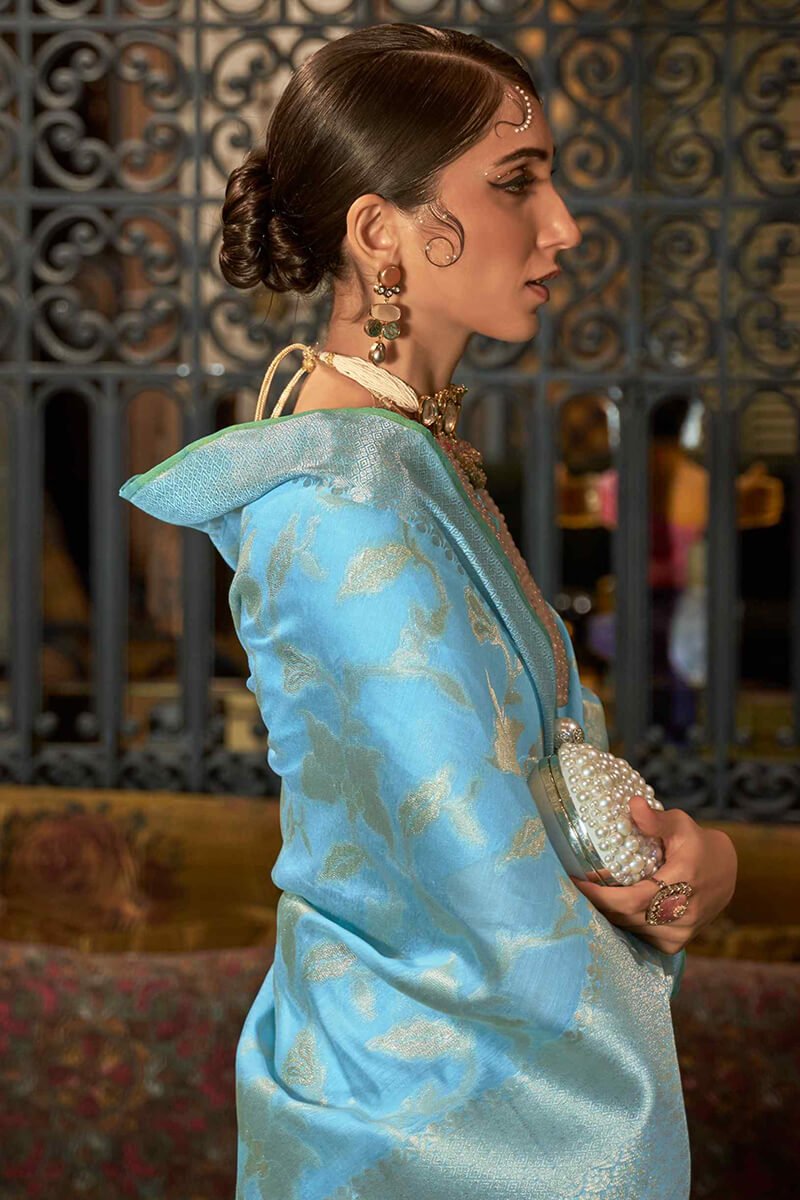 Baby Blue Banarasi Silk Saree - Image 2