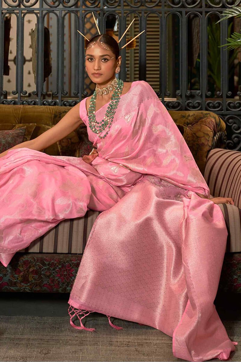 Soft Pink Banarasi Silk Saree - Image 3