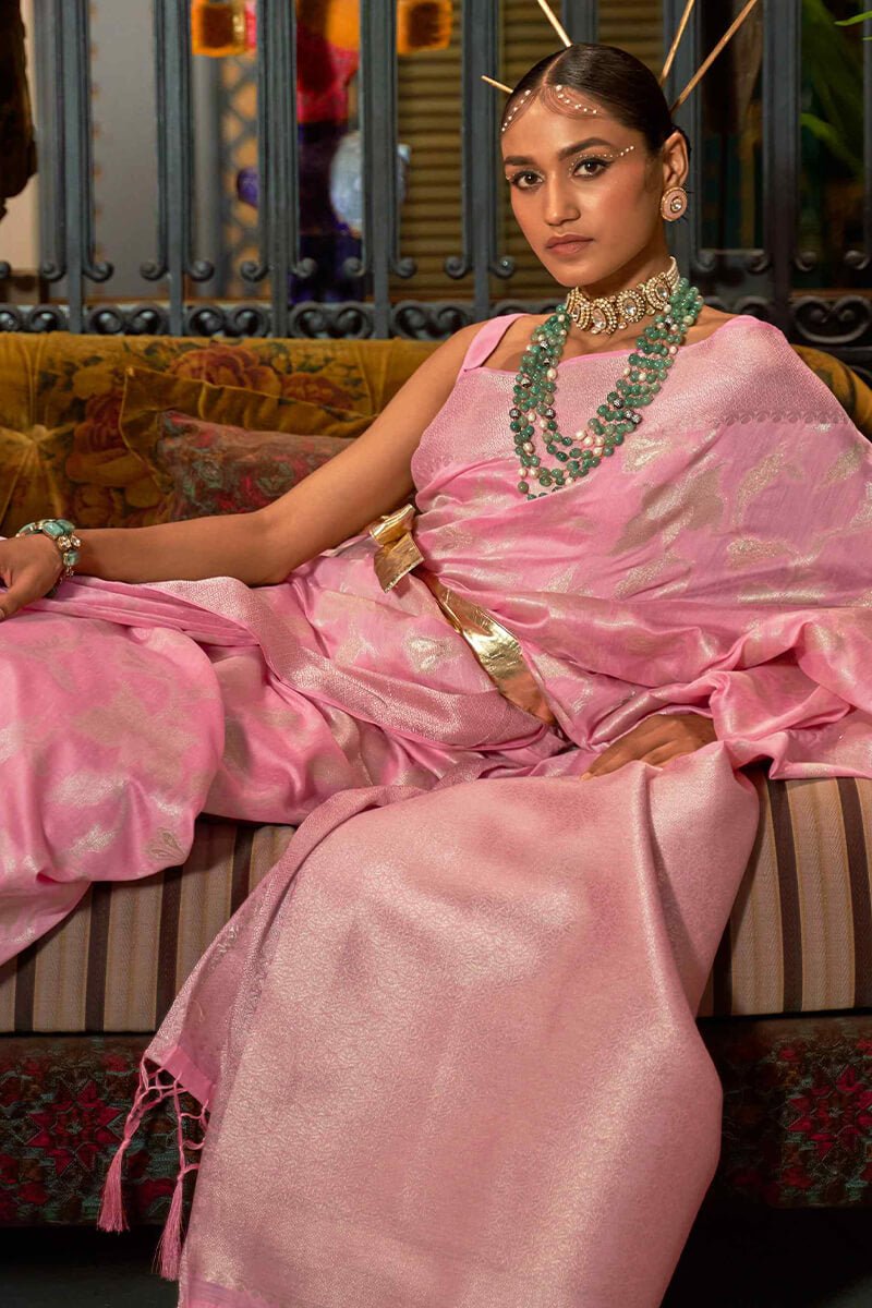 Soft Pink Banarasi Silk Saree - Image 2