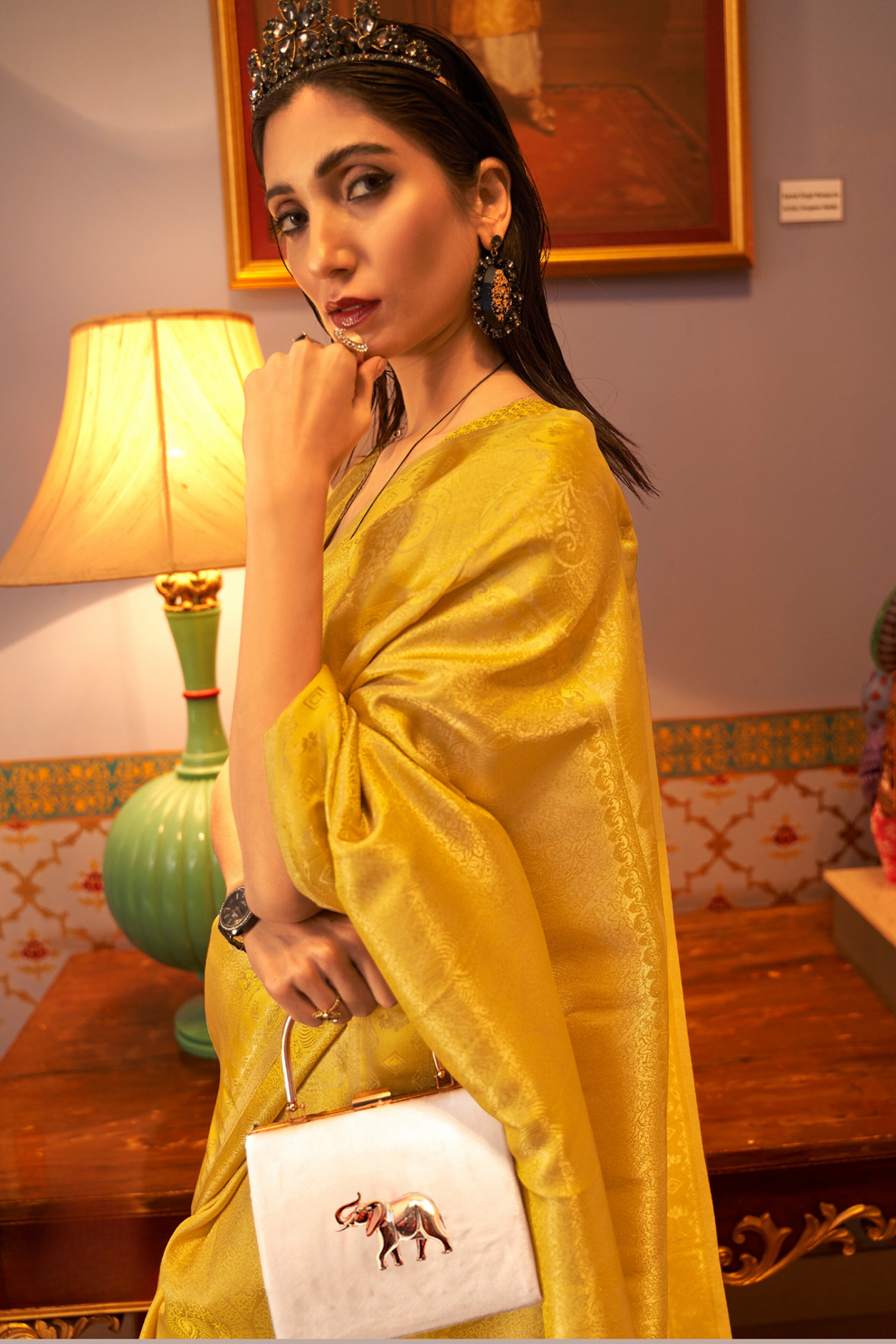 Trendy Yellow Kanjivaram Silk Saree with Satin Weaving - Image 2