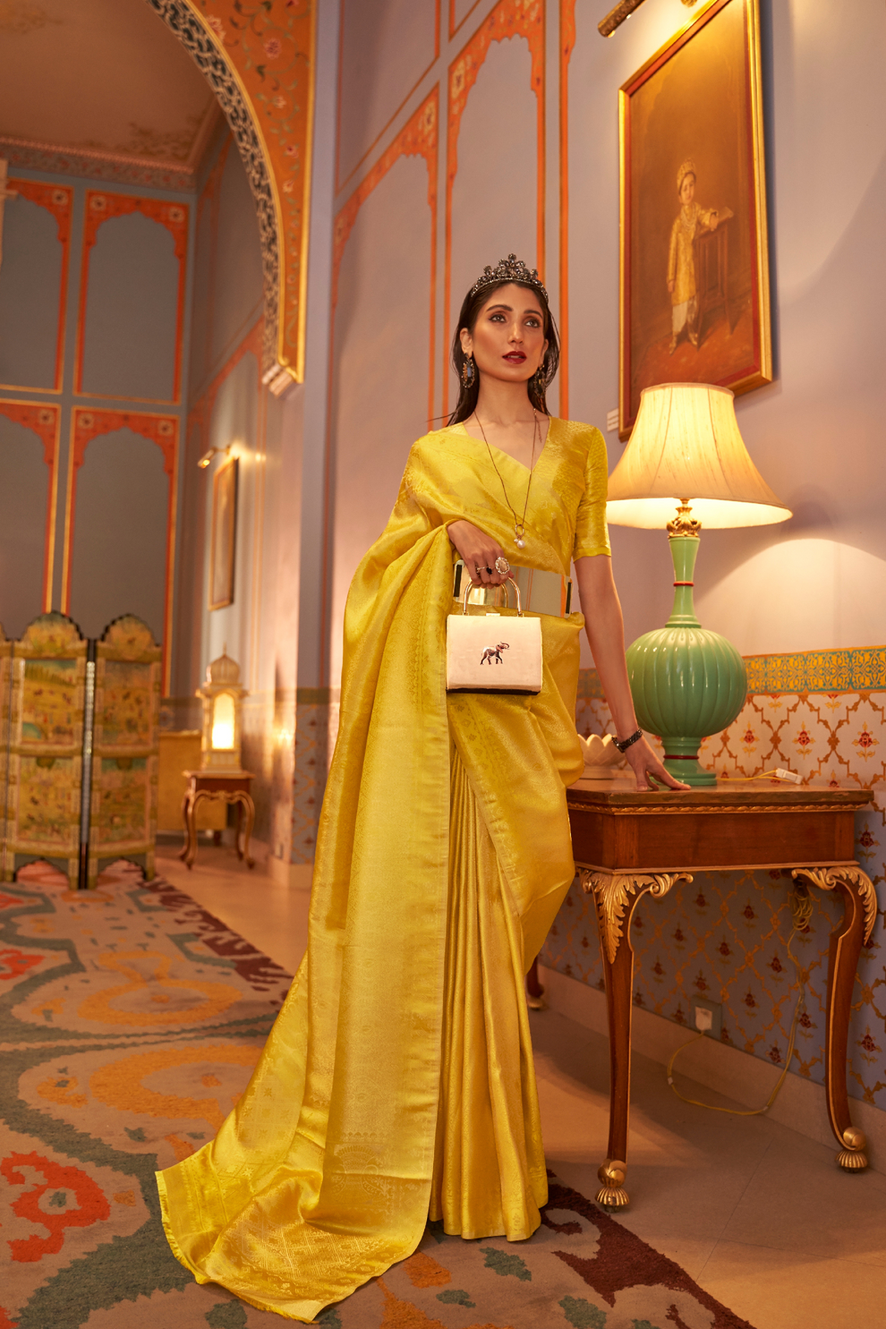 Trendy Yellow Kanjivaram Silk Saree with Satin Weaving - Image 3