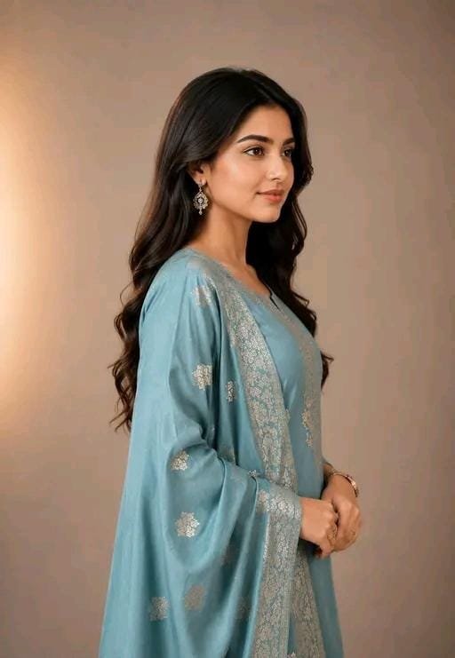 Designer Blue Kurti with Pant and Heavy Zari Woven Dupatta Set - Image 3