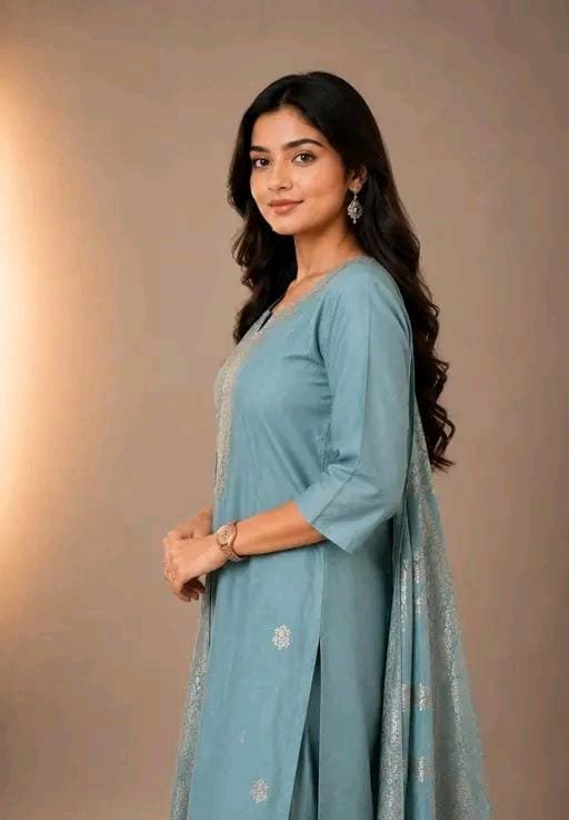 Designer Blue Kurti with Pant and Heavy Zari Woven Dupatta Set